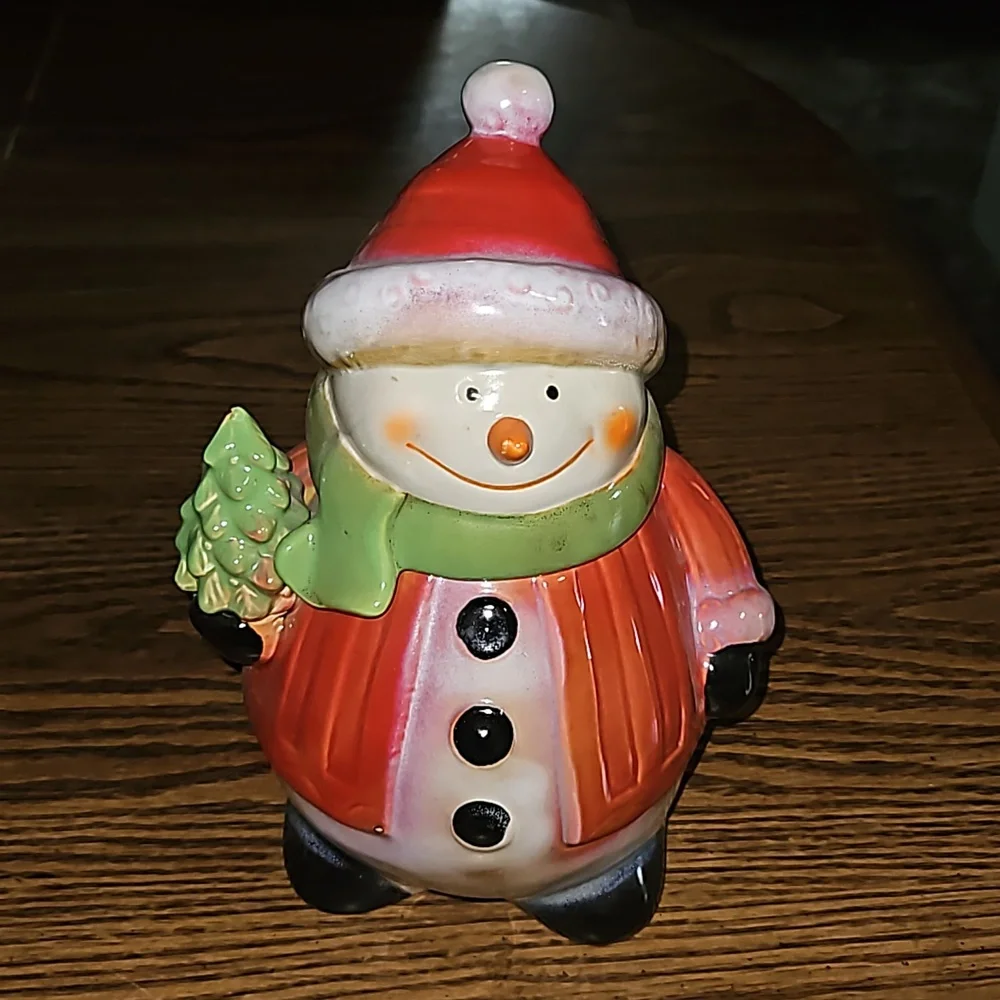 Vintage Large Snowman with Christmas Tree Ceramic Cookie Jar
